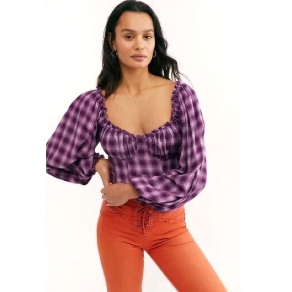 Free People | Cherry Bomb Plaid Smocked Crop Top Size S